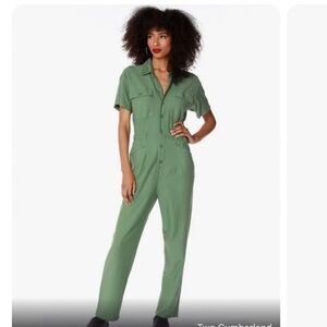 NWT Bobi Los Angeles short sleeve button front jogger jumpsuit, green